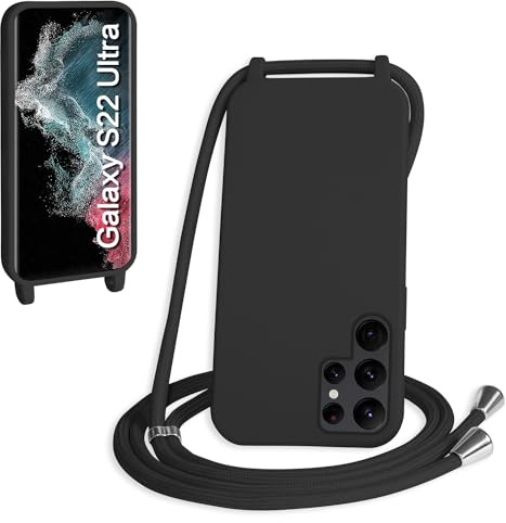 WenBaby Coque avec Cordon pour Samsung Galaxy S22 Ultra,Collier pour Étui bandoulière Colliers de cellulaire Mince Antichoc Réglable Lanyard Silicone Case,Noir