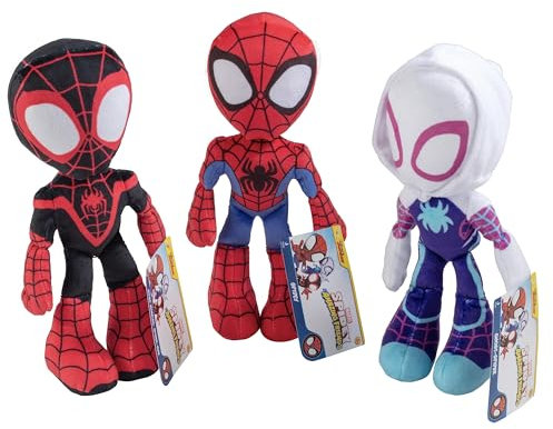 Marvel Spidey & His Amazing Friends 20,3 cm Plüsch-3er-Pack – Spider-Man, Miles Morales, Gwen Stacy Ghost – Offiziell lizenzierte Stofftier-Spielzeugfiguren – Spider-Verse Valentinstagsgeschenk für