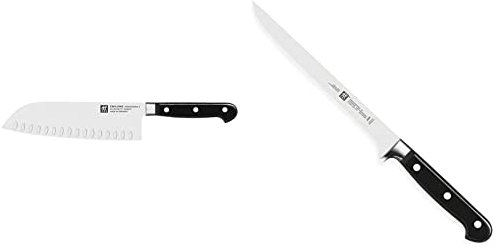Zwilling Professional S Santokumesser, Klingenlänge: 18 cm, Schwarz & Professional S Filiermesser, Klingenlänge: 18 cm, Schmales Klingenblatt, Kunststoff-Griff mit Nieten, Schwarz
