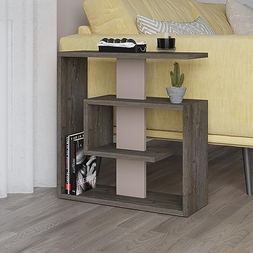 HOCUS PICUS | Saly Holz Beistelltisch | Moderner Couchtisch, Sofatisch, Kaffeetisch für Wohnzimmer, Büro, Schlafzimmer | 57 x 55 x 20 cm | Dunkler Kaffee - Heller Mokka
