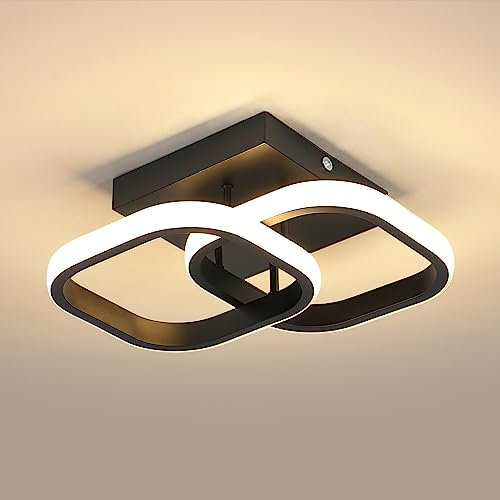 LED Deckenleuchte 22W, Moderne Deckenlampe LED aus Aluminium, 3000K Warmweißes Licht Deckenlampe Quadratische innen für Korridor, Flur Eingang Gang, Balkon, Schwarz, Seitenlänge 16cm