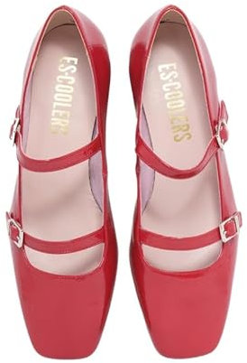escoolers E2327T Dorothy Ballerina Mary Jane in Pelle con Tacco Basso da Donna Prodotto in Spagna., rosso, 40 EU