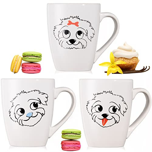 PLATINUX Kaffeetassen mit Griff Set 3 Teilig mit Hund Motiv 250ml Teetasse Tasse Kaffeebecher Teebecher aus Keramik