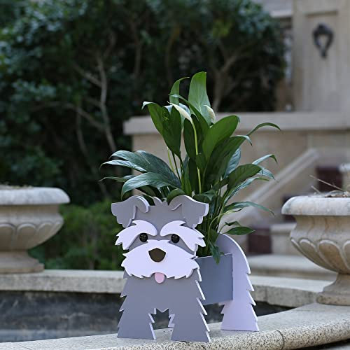 Gochoi Petit Jardinière Pot Cadeaux Schnauzer pour Les Femmes décor de Planteur Schnauzer Nain Chien Pot de Fleur Jardin Exterieur Intérieur PVC pour Plante Pot pour Pot Succulent,S Schnauzer Grey