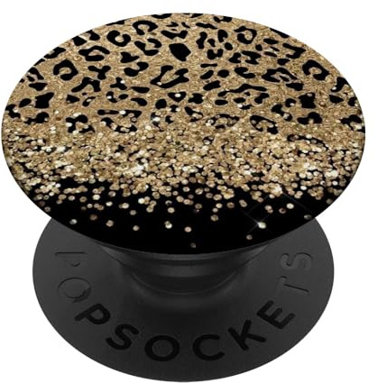 Schwarz-goldene glitzernde Leopardenmuster PopSockets mit austauschbarem PopGrip