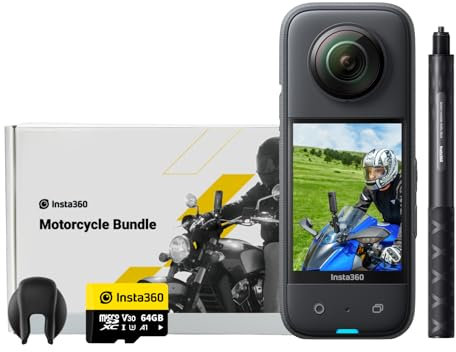 Insta360 X3 Kit Motero - Cámara de acción 360 Resistente al Agua, Sensor de 1/2, 5.7K 360, Fotos 72MP, estabilización, Pantalla táctil de 2.29, edición por IA, Live Streaming, Webcam