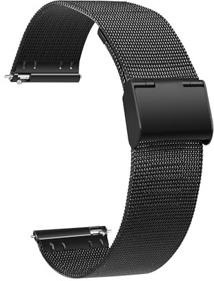 BUREI Uhrenarmband aus Edelstahl mit Schnellverschluss, Schwarz, 22 Millimeter, Mesh, Wasserfest, Unisex