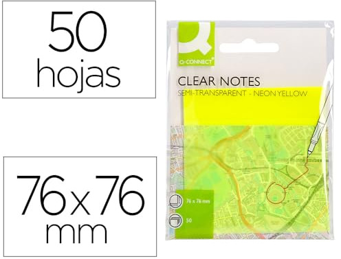 Q-CONNECT Notes Kanariengelb / 76x76 mm/gelb halbtransparent/ 50 Blatt/Extra starker Haftnotizblock für Notizen/Perfekt zum Markieren/Zeichnen/Notizen