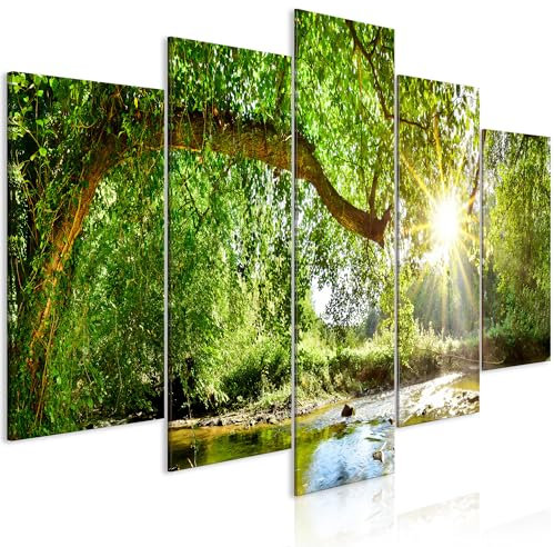 decomonkey Bilder Berge 200x100 cm 5 Teilig Leinwandbilder Bild auf Leinwand Vlies Wandbild Kunstdruck Wanddeko Wand Wohnzimmer Wanddekoration Deko Natur Landschaft