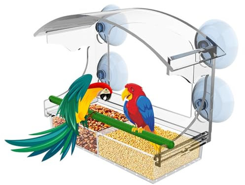 Yuehuamech Window Bird Feeder with Strong Suction Cups Windowsill Birdfeeders Clear Acrylic Hanging Bird Seed Tray for Small Birds Squirrel Proof Bird Feeder Window Decorate Your House