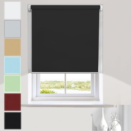 Klemmfix ohne Bohren Verdunklungsrollo 60 x 170 cm Sichtschutz und Sonnenchutz,ohne Bohren Rollo Fensterrollo Klemmrollo mit Klemmträger, für Fenster & Tür, Schwarz