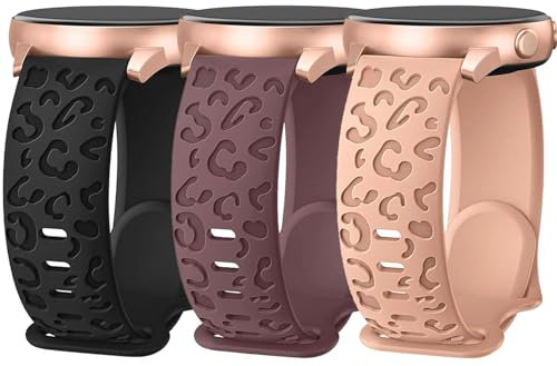 Beardslee 3 Pack Leopard Engraved Strap for Samsung Galaxy Watch 40mm 44mm 45mm 47mm, Active 2, Watch 3, 20mm Soft Silicone Replacement Band for Women
