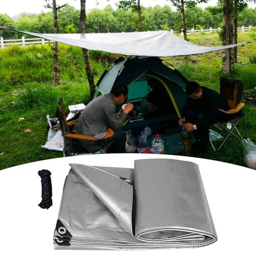 Bache de Protection Exterieur Bâche de Camping Résistante Aux UV Imperméable en Plein Air, Bâche Épaisse Réversible Argentée, Bâche en Plastique Polyvalente sous Tente, Abri de Pluie Isolé ( Size : 9x