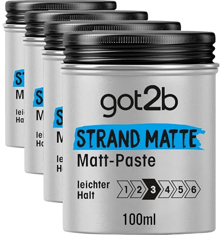got2b Strand Matte Matt-Paste (100 ml), Styling Paste für matte Surfer Looks, zum Strubbeln, Texturieren oder Zähmen ohne Verkleben, leichter Halt (Packung mit 4)