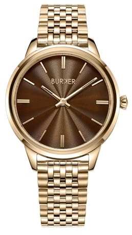 BURKER Damenuhr Emily, Runder Damen Armbanduhr Gliederarmband Edelstahl Analog Quarz 3-ATM Wasserdicht - 36 mm - Gold Braun