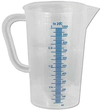 1 Litre Measuring Jug with V-Shaped Pouring Spout, Durable Plastic, Dual Convex Scale, Strong, Robust