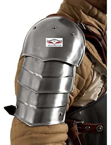HOMYZ Armatura Argento Spalle Protezione Set Coppia di Spallacci larp armatura calibro 18 Acciaio Armatura Spalla