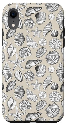 Hülle für iPhone XR Adrette Küstenmuscheln, Seesterne, Muscheln in Schwarz und Creme
