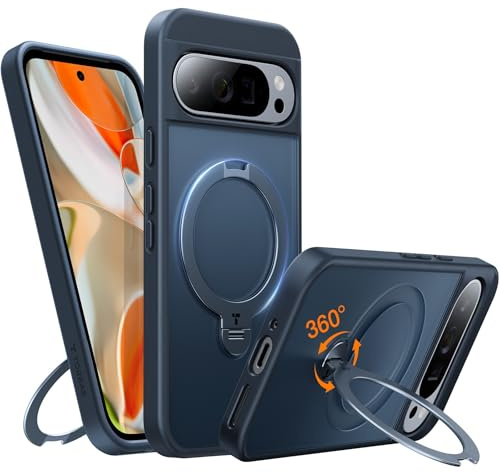 TORRAS 360° Ostand Spin für Google Pixel 9/9 Pro Hülle für MagSafe Top Magnetkraft mit drehbarem Ständer Handyhülle Goolge Pixel 9 voller Schutzhülle Pixel 9 Pro Cover Matt Schwarz