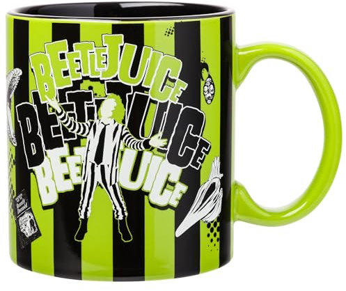 Silver Buffalo Beetlejuice - Taza de cerámica de 590 ml, diseño de rayas verdes