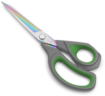LIVINGO Profi-Stoffschere – Titanbeschichtete Schmiedestahl-Schere für Nähen, Basteln, Schneiden von Stoff, Papier und Leder, 24 cm, Grau/Grün, Vielseitig & Robuste Allzweckschere