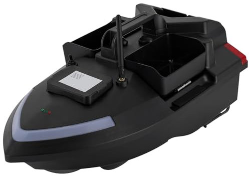 Konfiur GPS Fischköderboot, RC-Boot Futterboot mit 2 Köderbehältern 500M Entfernung Drahtloses Köderboot Angelköderboot Markierung von 16 Angelplätzen,12000mAh（Schwarz）