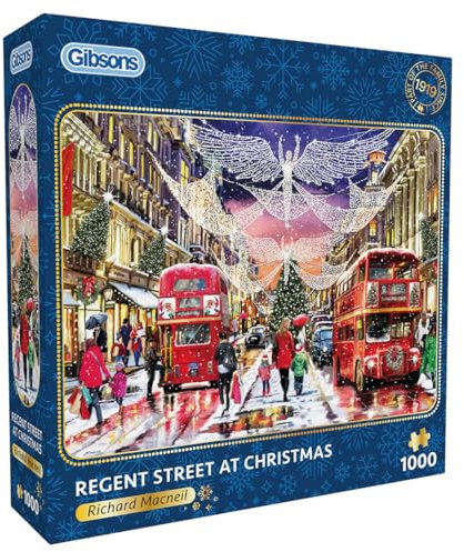 Regent Street | 1000 Piece Jigsaw Puzzle | London Christmas, | Sustainable Jigsaw Puzzle for Adults | Great Gift for Adults | Gibsons Games B Corp