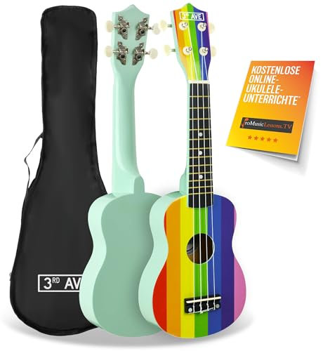 3rd Avenue Ukulele Soprano per Principianti 21 Pollici 4 Corde in Nylon con Borsa Uke Gratuita - Arcobaleno - Lezioni Online Gratuite per 1 Mese