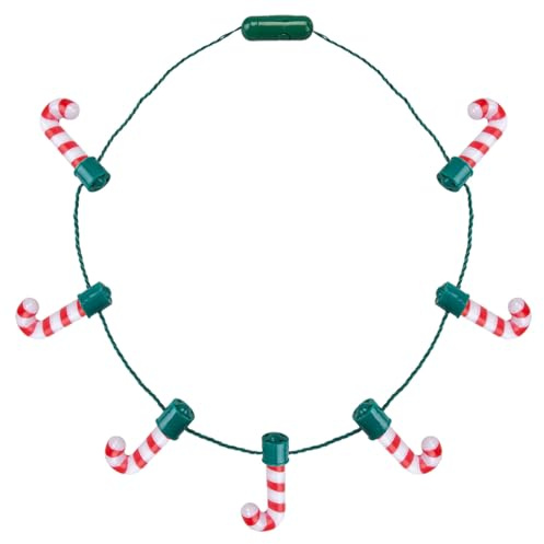 VFM e-Store - Christmas Necklace Light Up Candy Cane Necklace X 1 Stocking Filler Xmas Present Celebration Festive Winter Ornaments - One Size Candy Cane