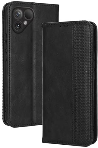 RankOne Flip-Lederhülle handyhülle für Smartphone, Compatible with Fairphone 5 (6.46 Inches) Schwarz