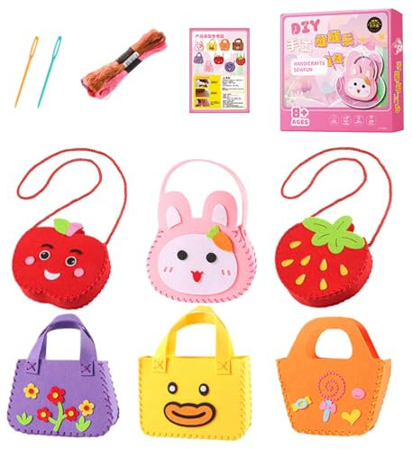 Nähen Sie Ihr eigenes Taschenset, Tragetaschen-Bastelset für Kinder | Handtaschen-Nähset - Lernspielzeug zum Nähen aus Vliesstoff, pädagogisches Nähset für Kinder mit Mustern für Mädchen und