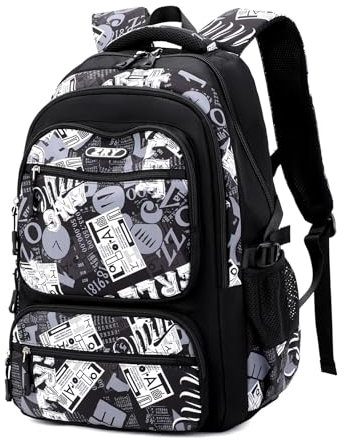 Amythe Zaino Scuola Media e Superiore per Ragazzi: Stile Casual e alla Moda per Adolescenti dai 10 Anni in su, Zainetto Porta PC Grande Nero in Nylon Impermeabile
