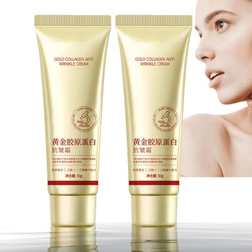 2 Stück Golden Anti-Falten-Creme, 100g Golden Collagen Cream für das Gesicht, Feuchtigkeitscreme für das Gesicht, Golden Collagen Hautstraffende Creme, Goldene Kollagen-Korea-Creme