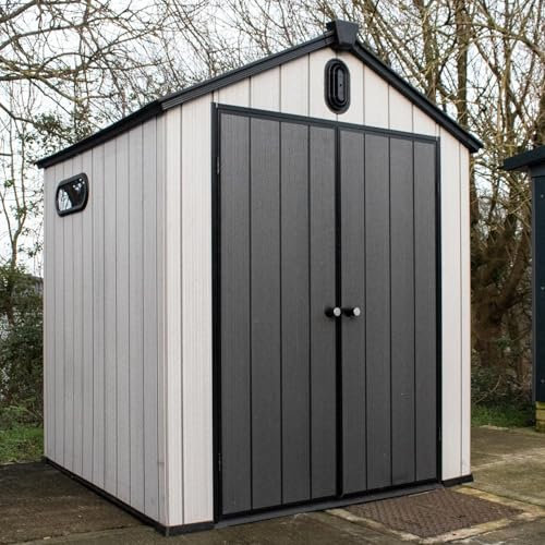 BPS Grand Outdoor Apex Garden Plastic Storage Shed 6 x 4ft Grey | All Weather Resistant | Zero Maintenance | Easy Assembly | Built In Floor