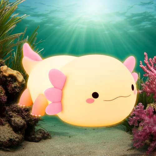 Amaredom Axolotl Veilleuse Bébé, Veilleuse Enfant Silicone Doux, Luminosité Réglable, Minuterie 20 Min, Idéale pour Chambre d'Enfant - Cadeau Unique et Jouet Adorable