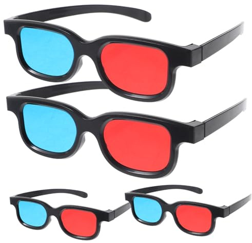 WRITWAA Occhiali 3d Rossi e Blu per Film e Tv, 4 Pezzi in Plastica Flessibile, per Adulti e Feste, Compatibili Proiettori e Smartphone, Visione Nitida senza Distorsioni