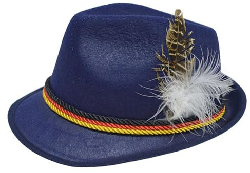 Trachtenhut Herren Damen Oktoberfest Filzhut mit Feder für Herren Damen Oktoberfest Retro Hut Mit Feder Trachtenhut Filz mit Kordel & Deko Bierfest Hut für Volksfest Karneval Bühne (02 Blue, One Size)