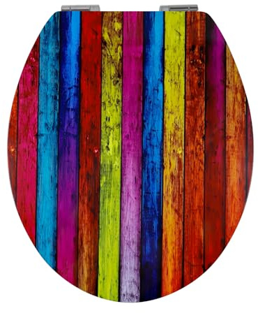 Fanmitrk WC Sitz mit Absenkautomatik, MDF Holzkern Toilettendeckel, Hochwertiger Klodeckel Stabil und Wackelt Nicht, Einfache Montage Toilettensitz, Klobrille mit Motiv (Regenbogen)
