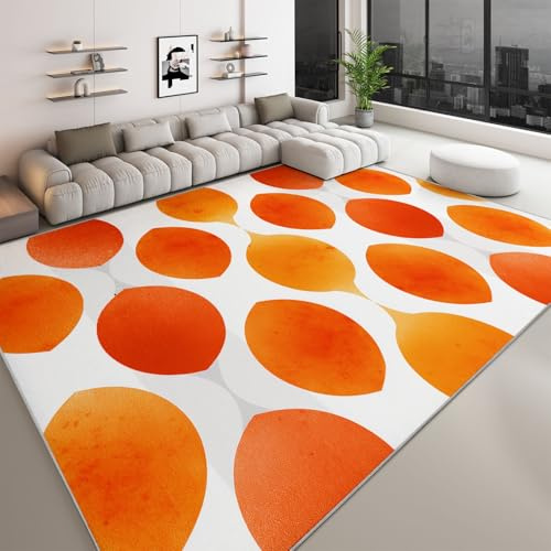 Generico Tappeto lavabile antiscivolo stile medievale 140 x 200 cm con stampa moderna, tappeto a pelo corto arancio ovale strisce per soggiorno camera da letto ufficio o cameretta facile da pulire