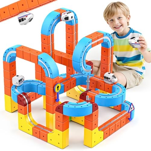 150 DIY Cube Track,Juguetes Niño 3 4 5 6 7 8 Años Tren Electrico Regalo Niño Niña 3-8 Años Eléctrico Clickrail con Pista