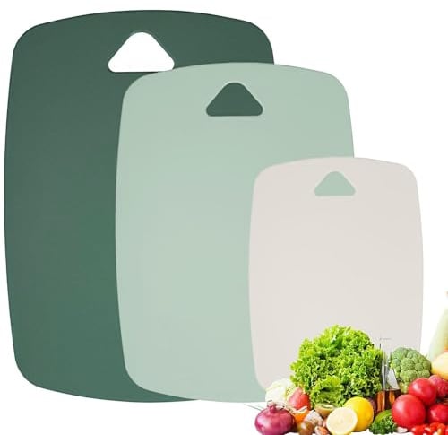 Set di 3 taglieri da cucina – Senza BPA, lavabili in lavastoviglie, con foro per appendere, antiscivolo, per carne, verdure, frutta, 3 dimensioni