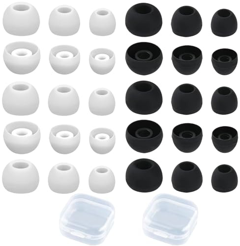 XIYING 15 Pairs Replacement Earbud Tips, Ear Bud Replacement Tips Silicone Earphone Buds Mixed Size for In-Ear Headphones Black & White（include 2 Storage Boxes）