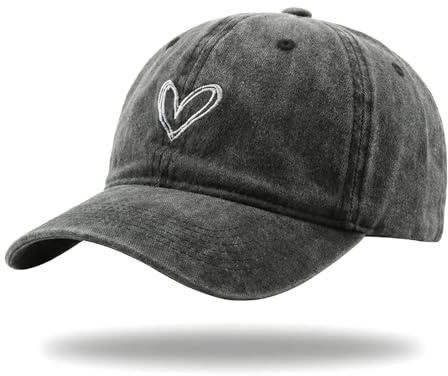 LISHIHE Baseballkappe Damen Denim Mit Herzstickerei,Basecap Herren Verstellbare Mit Sonnenschutz,Baseball Cap Unisex Vintage Casual Atmungsaktiv