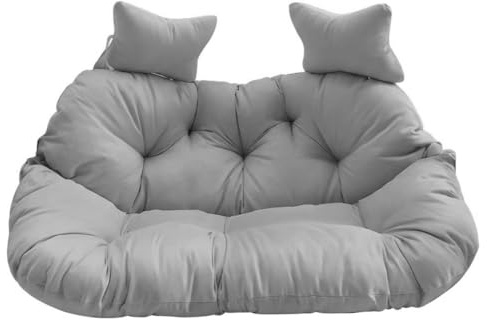 DAGLLGEW Double Egg Chair Cushion Replacement, 130x110cm Thick Padded Hanging Chair Cushion with Removable Cover & Pillows, Silver Gray Double Egg Replacement