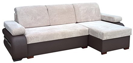 mb-moebel Ecksofa Sofa Eckcouch Couch mit Schlaffunktion und Bettkasten Ottomane L-Form Schlafsofa Bettsofa Polstergarnitur - York (Ecksofa Rechts)