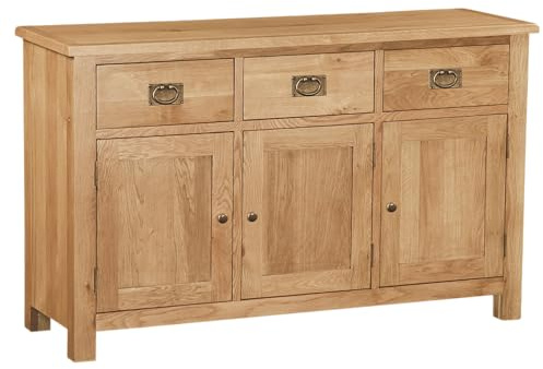 Furniture Octopus Baysdale Rustic Oak Large Sideboard – 3 Door 3 Drawer Wooden Storage Unit – Oak Finish – Fully Assembled