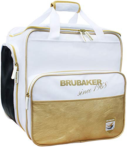 BRUBAKER Super St. Moritz Skischuhtasche Helmtasche Rucksack-Tragesystem mit Schuhfach - Weiß Gold