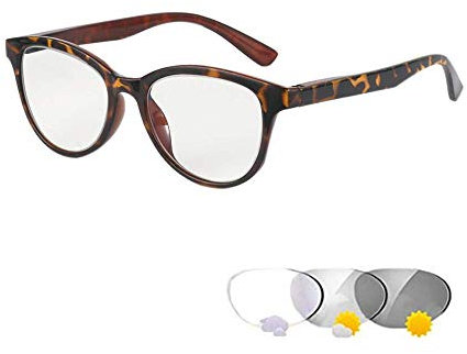 KoKoBin Photochromic Reading Glasses Optical Presbyopia Glasses Spring Hinged Sun Readers for Men and Women Intelligent Color Changing Glasses(Leopard,+2.0)