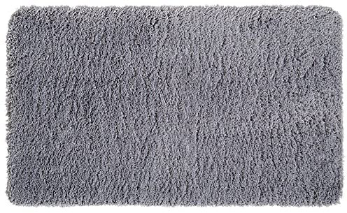 PANA® Hochflor Badematte (60x100 cm) • Weicher Badteppich aus Mikrofasern • rutschfest & waschbar • Badvorleger, Duschvorleger, Badematte, Badezimmerteppich • Farbe: Grau