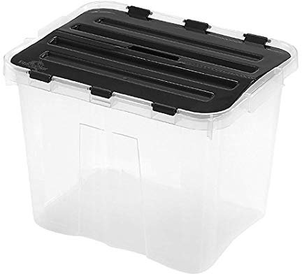 Heidrun 3 x Dragon Box 24 Liter - mit geteiltem deckel - 40 x 30 x 30 cm - transparent/schwarz